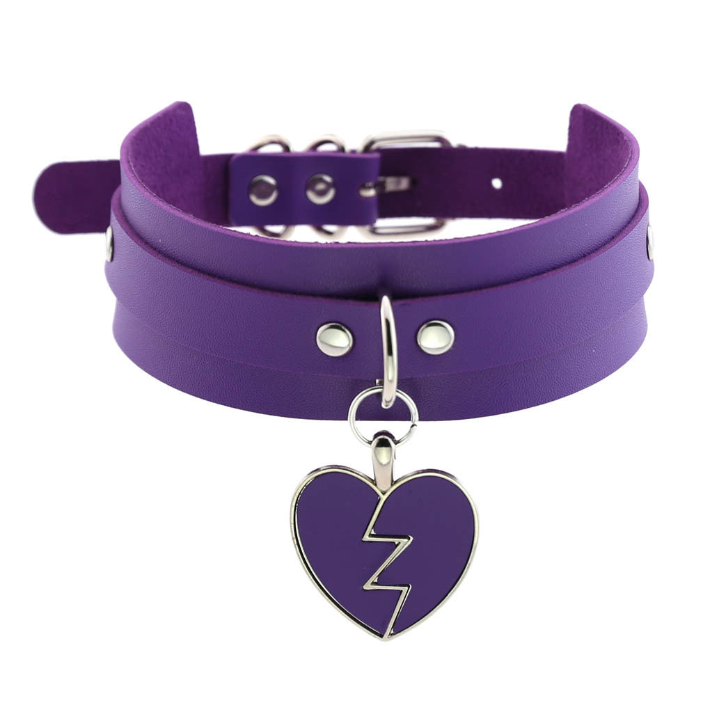 Heart Pendant Leather Buckle Choker - Cherry Bomb