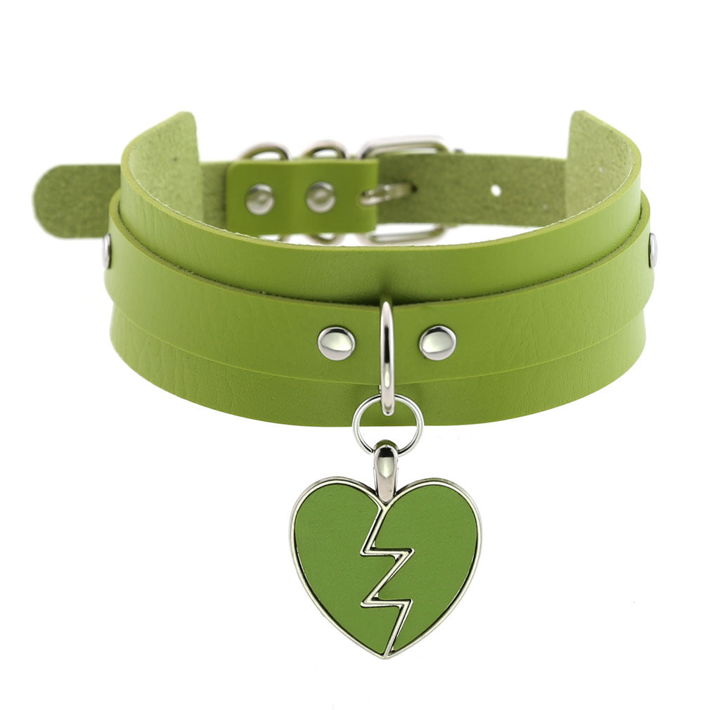 Heart Pendant Leather Buckle Choker - Cherry Bomb