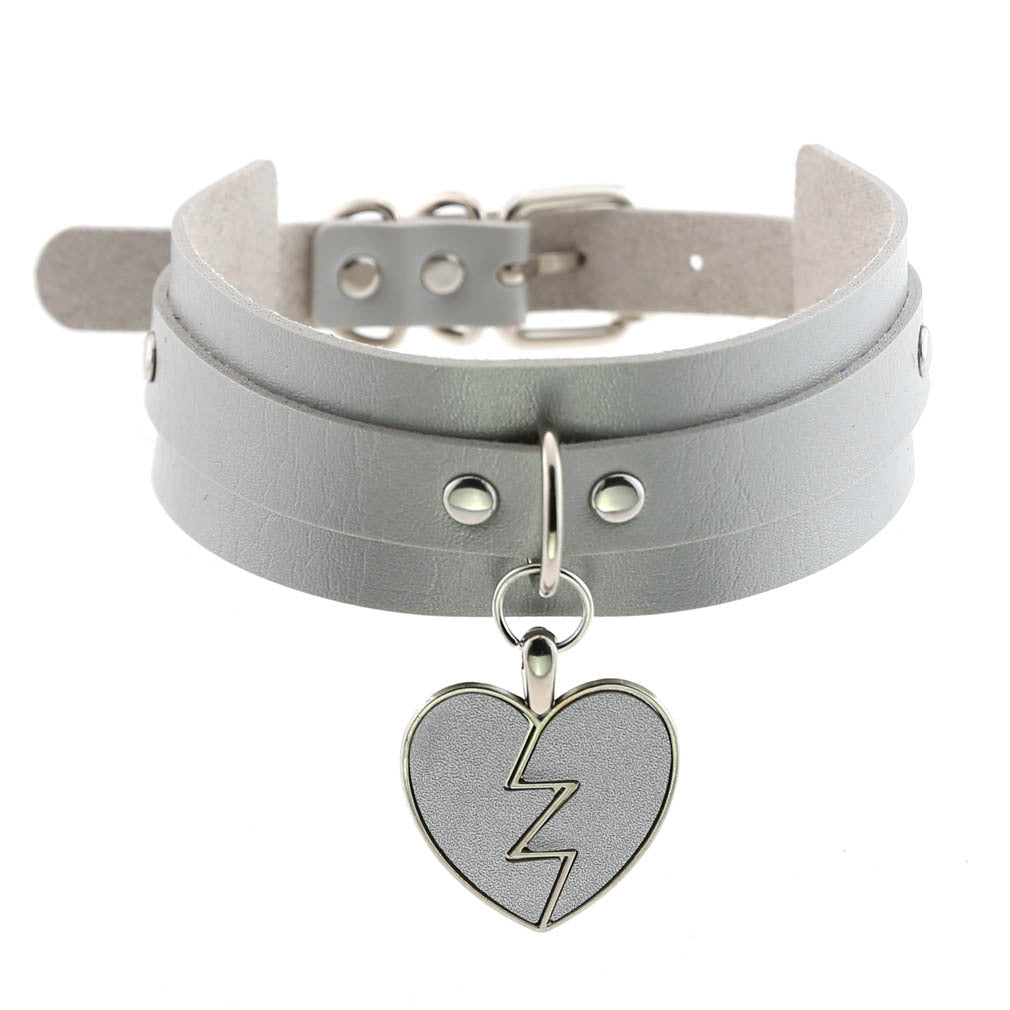 Heart Pendant Leather Buckle Choker - Cherry Bomb