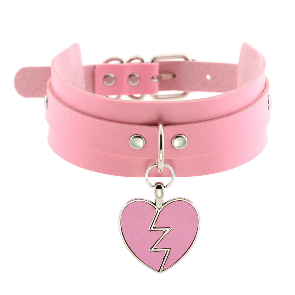 Heart Pendant Leather Buckle Choker - Cherry Bomb