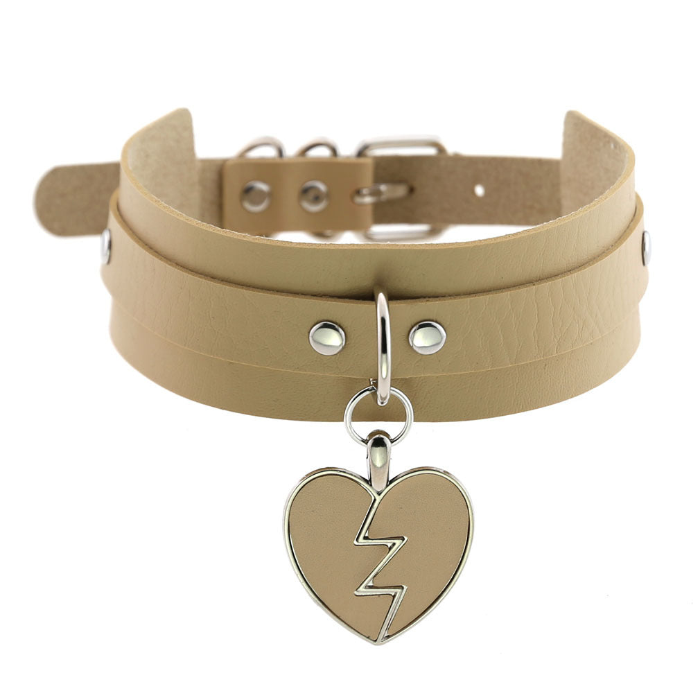 Heart Pendant Leather Buckle Choker - Cherry Bomb