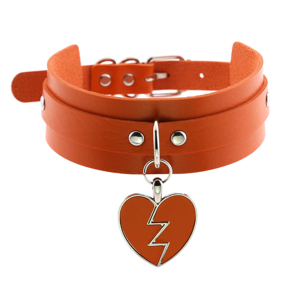 Heart Pendant Leather Buckle Choker - Cherry Bomb