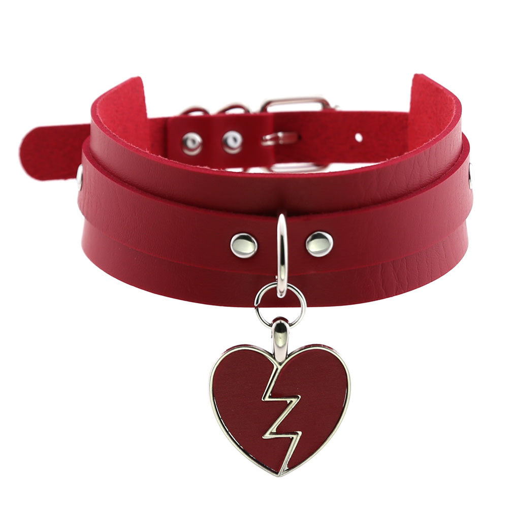 Heart Pendant Leather Buckle Choker - Cherry Bomb