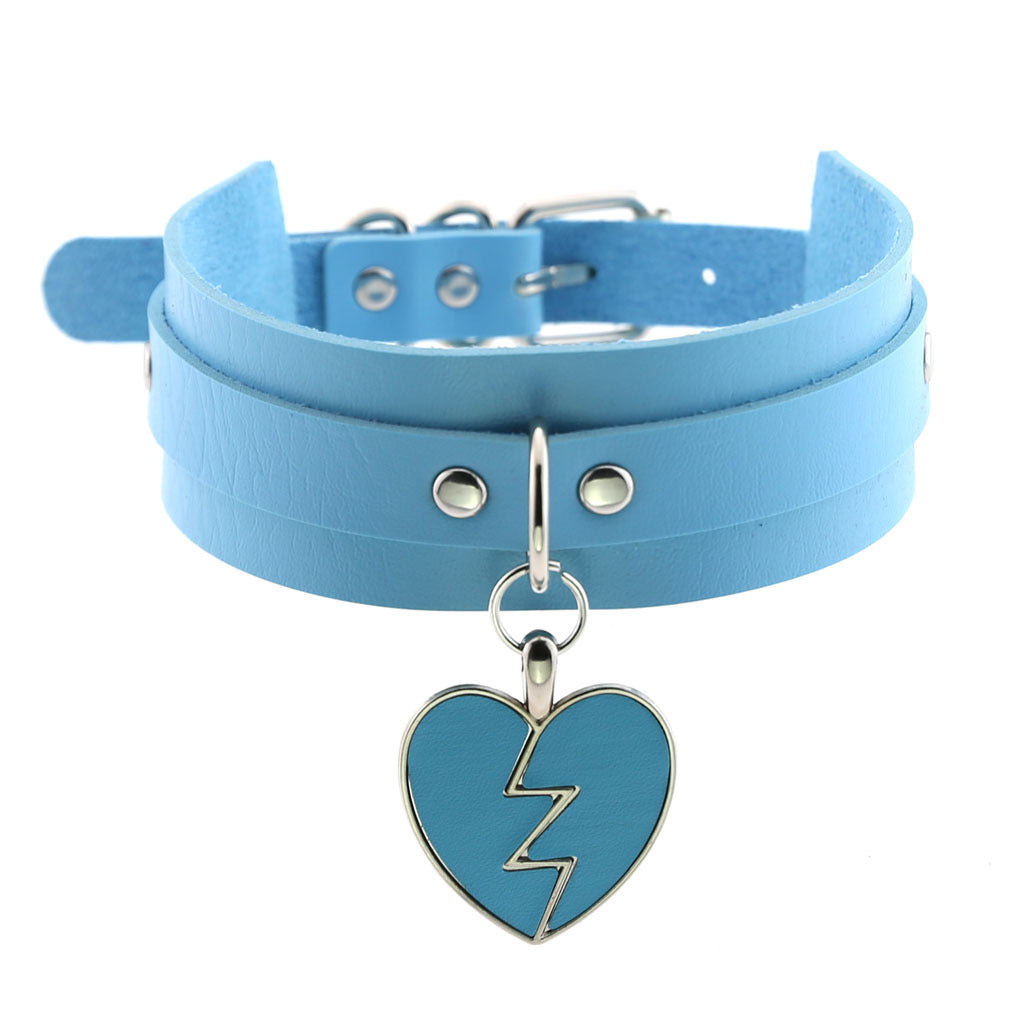 Heart Pendant Leather Buckle Choker - Cherry Bomb