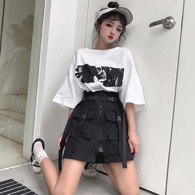 Trendy Pocket Zippered High-Waist Skirt - Cherry Bomb