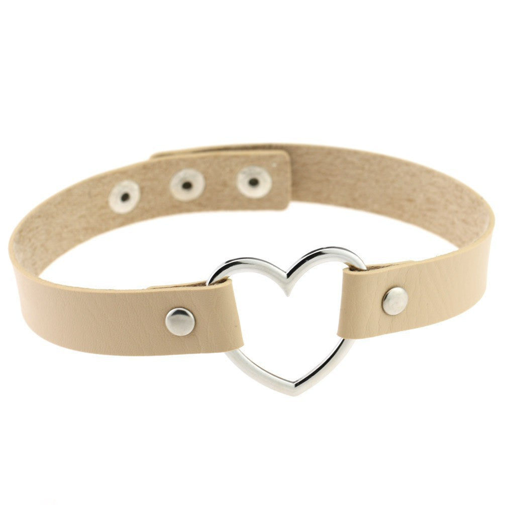 Love Heart Adjustable Leather Choker - Cherry Bomb