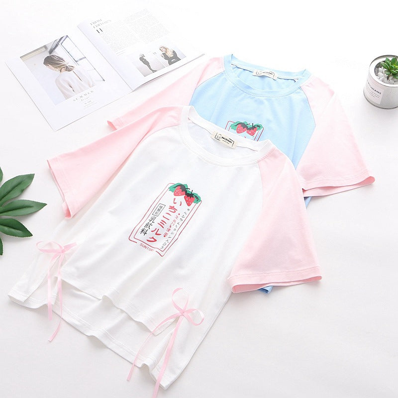 Strawberry Milk Crew Neck T-shirt - Cherry Bomb