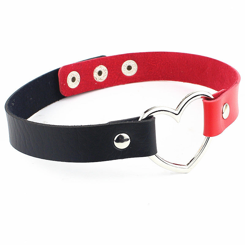 Love Heart Adjustable Leather Choker - Cherry Bomb
