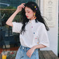 Casual Loose Collared Top with Buttons - Cherry Bomb