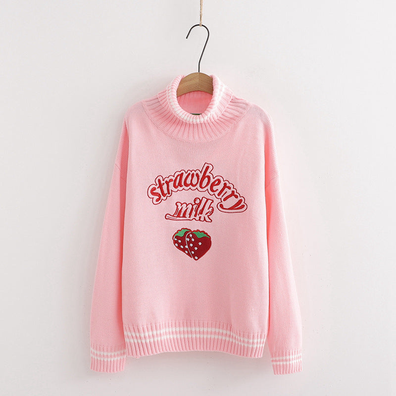 Strawberry Milk Turtleneck Sweater - Cherry Bomb