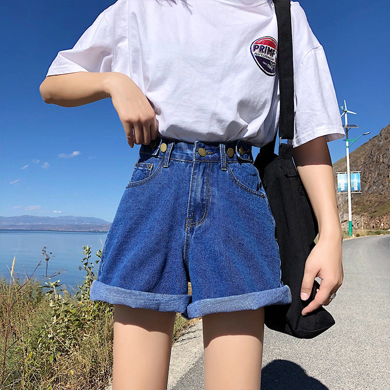 Vintage High-Waisted Denim Shorts - Cherry Bomb