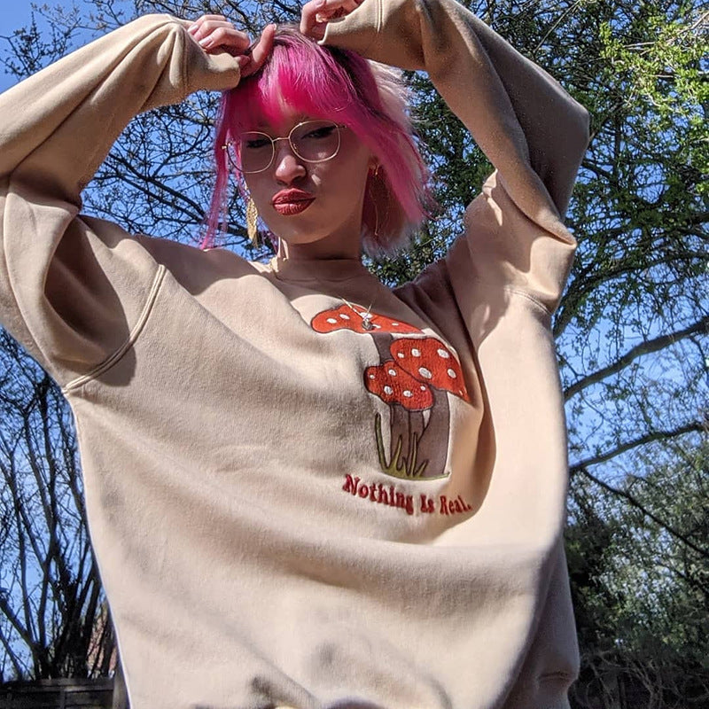 Mushroom Embroidery Women's Casual Sweater - Cherry Bomb