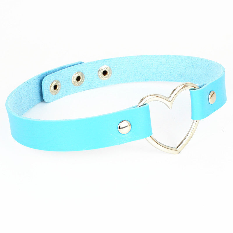 Love Heart Adjustable Leather Choker - Cherry Bomb