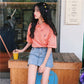 Casual Loose Collared Top with Buttons - Cherry Bomb