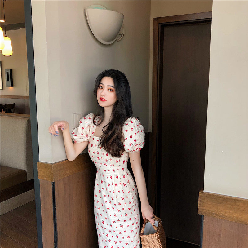 Cherry Puff Sleeve Dress - Cherry Bomb