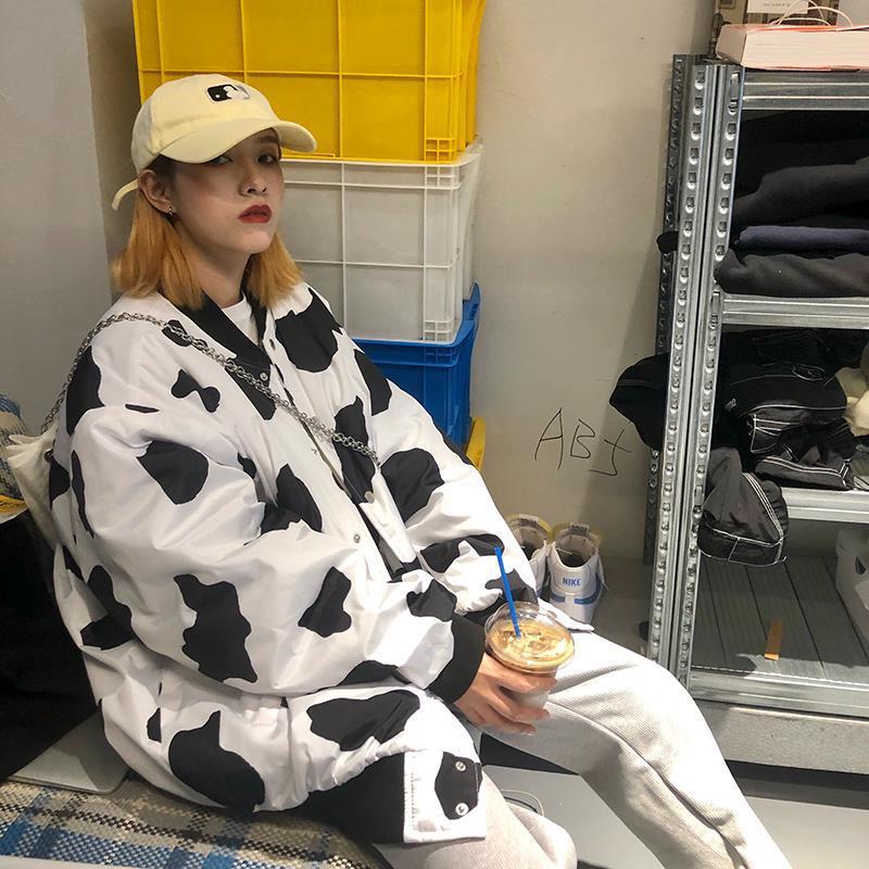 Cow Pattern Baseball Jacket - Cherry Bomb