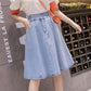 High Waist Flare Denim Skirt - Cherry Bomb