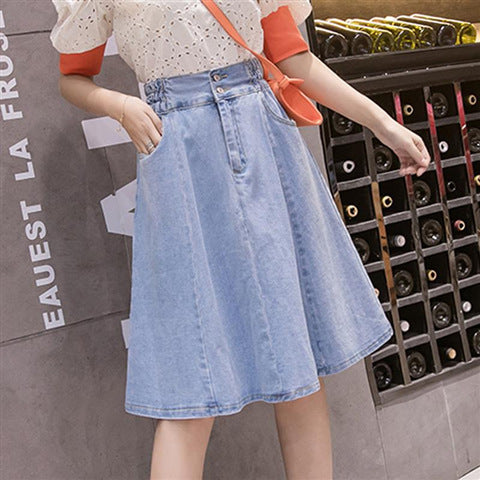 High Waist Flare Denim Skirt - Cherry Bomb