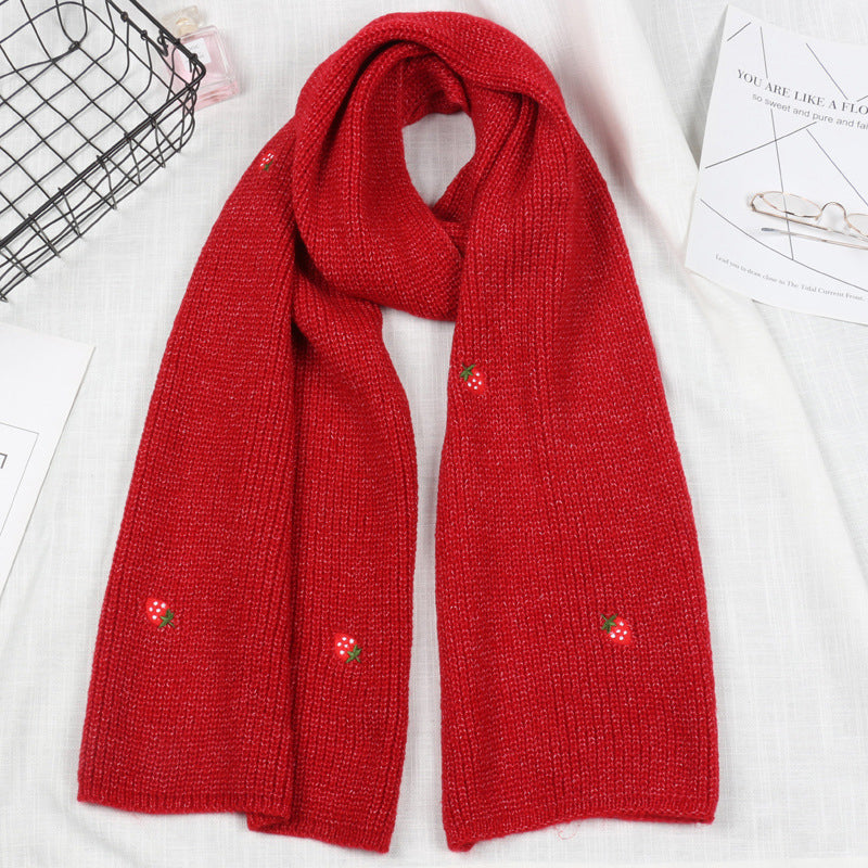 Strawberry Wool Scarf - Cherry Bomb