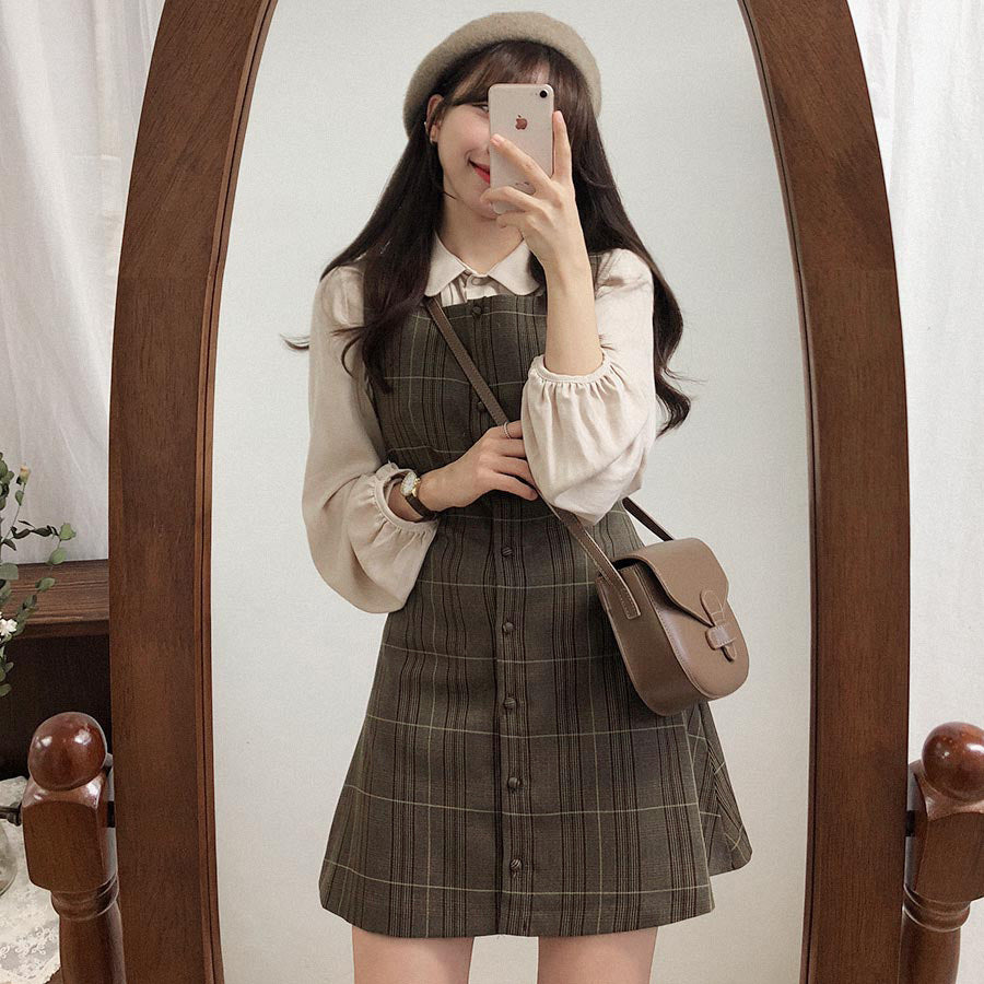 Dark Cocoa Plaid Dress and Top Set