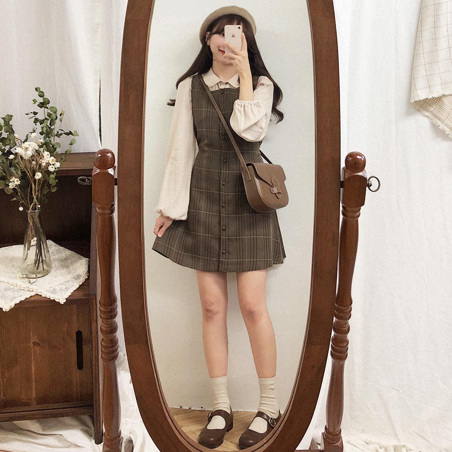 Dark Cocoa Plaid Dress and Top Set