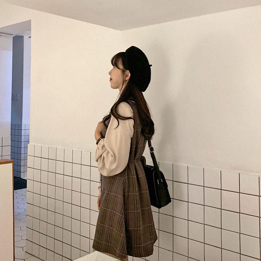 Dark Cocoa Plaid Dress and Top Set