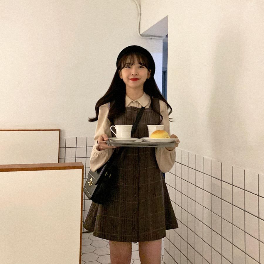 Dark Cocoa Plaid Dress and Top Set