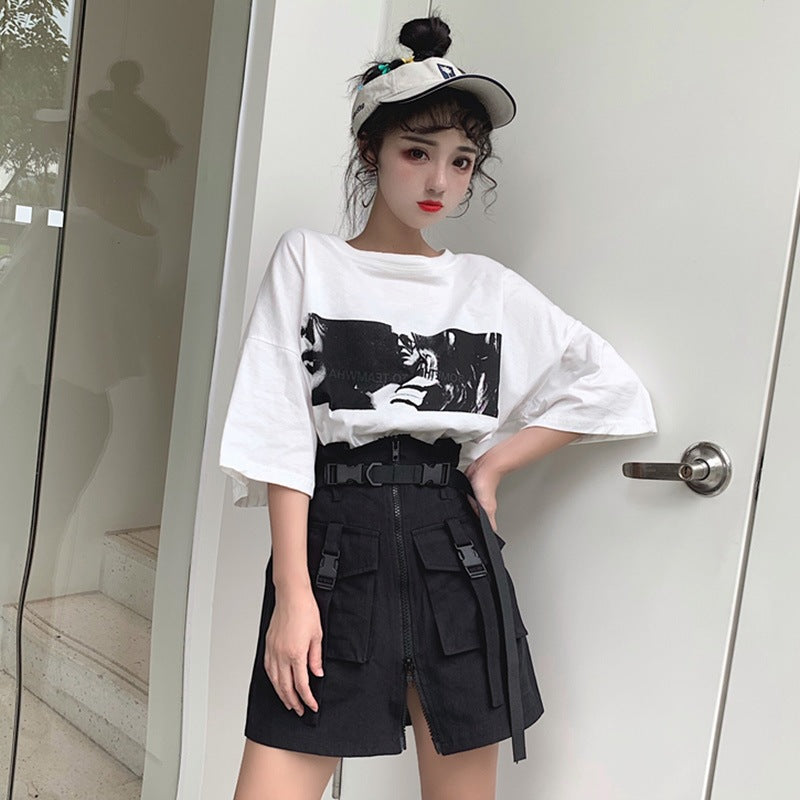 Trendy Pocket Zippered High-Waist Skirt - Cherry Bomb