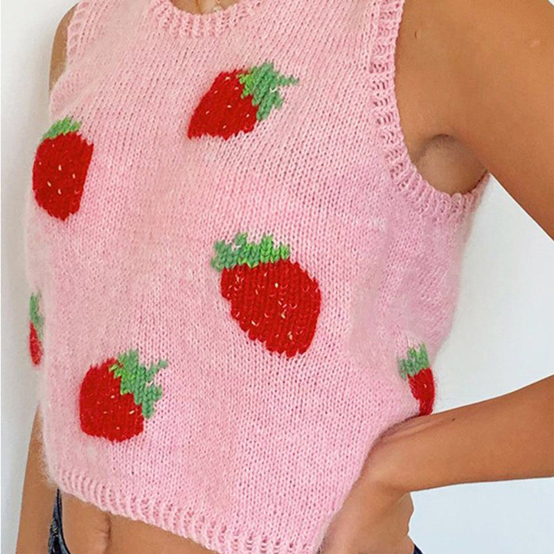 Sweet Strawberry Knit Sweater Vest