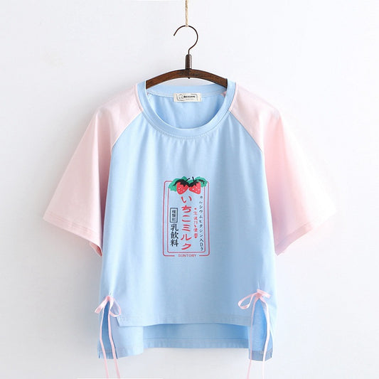 Strawberry Milk Crew Neck T-shirt - Cherry Bomb