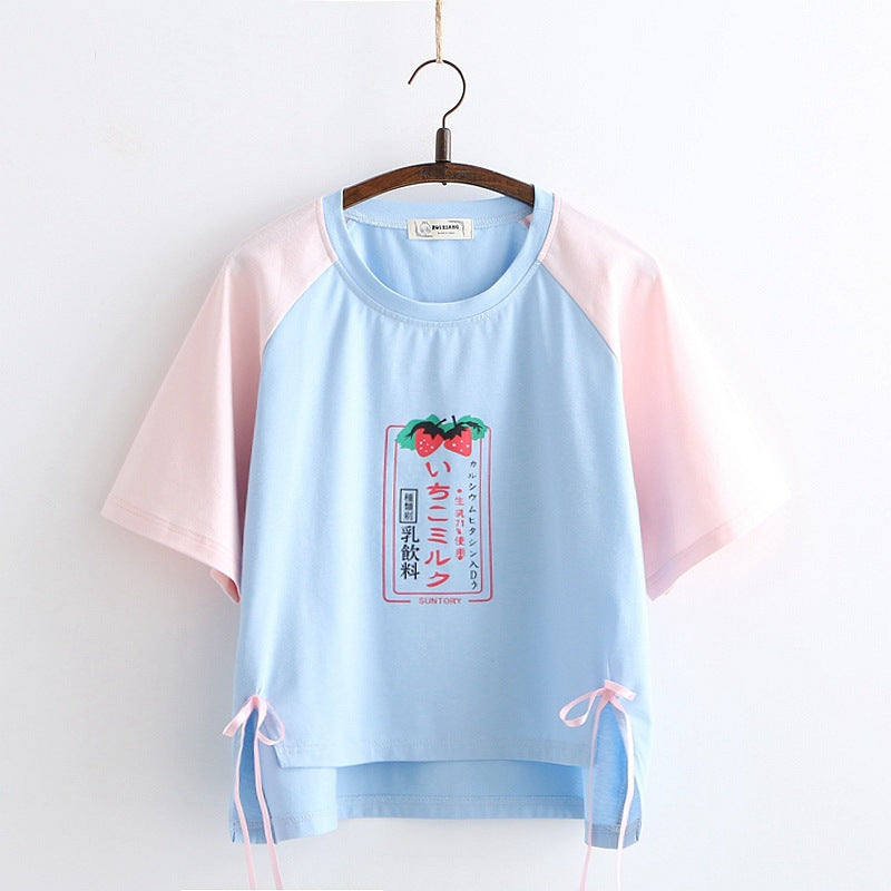 Strawberry Milk Crew Neck T-shirt - Cherry Bomb