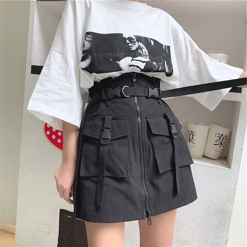 Trendy Pocket Zippered High-Waist Skirt - Cherry Bomb