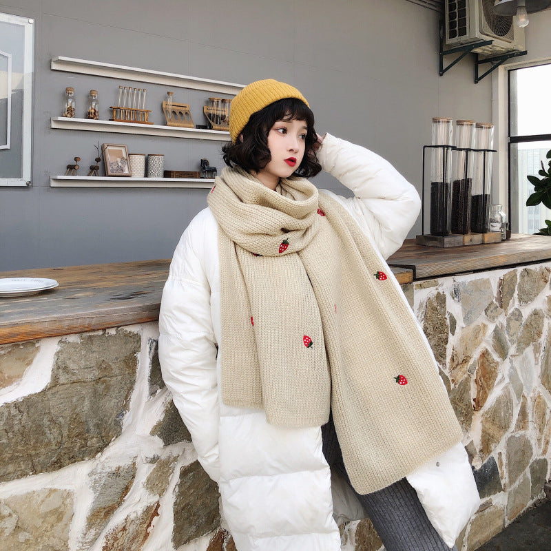 Strawberry Wool Scarf - Cherry Bomb