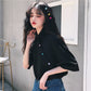 Casual Loose Collared Top with Buttons - Cherry Bomb