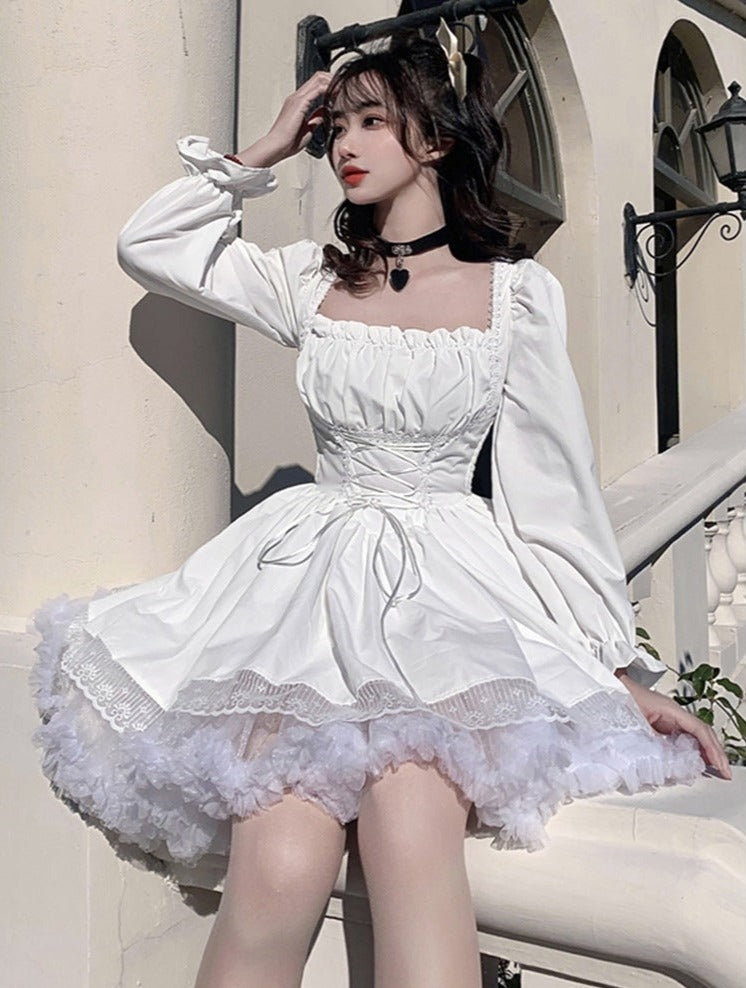 Delicate Lolita Lace Puff Sleeve Dress