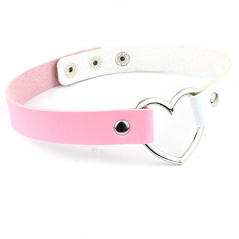 Love Heart Adjustable Leather Choker - Cherry Bomb
