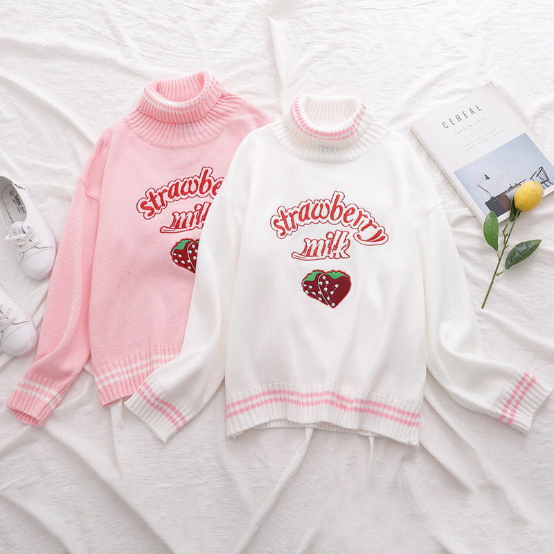 Strawberry Milk Turtleneck Sweater - Cherry Bomb