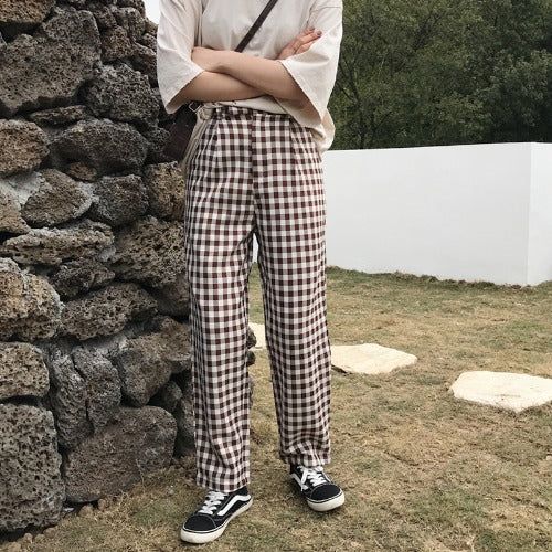 Coffee Plaid Suit Pants