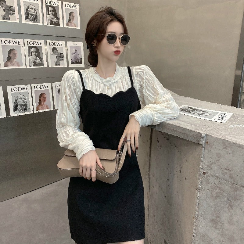 Two-piece Vintage Blouse and Wave Dress Set - Cherry Bomb
