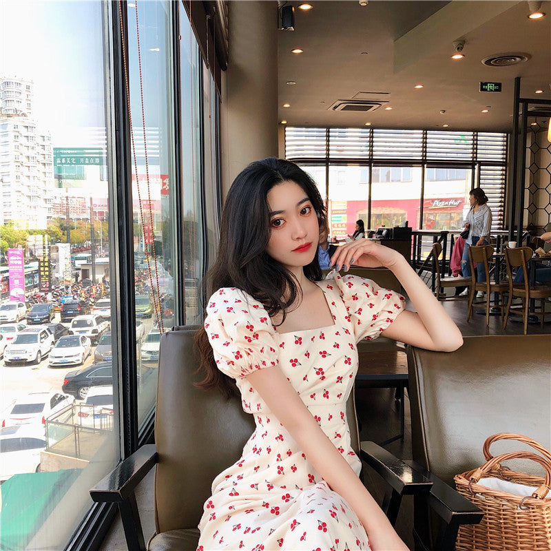 Cherry Puff Sleeve Dress - Cherry Bomb