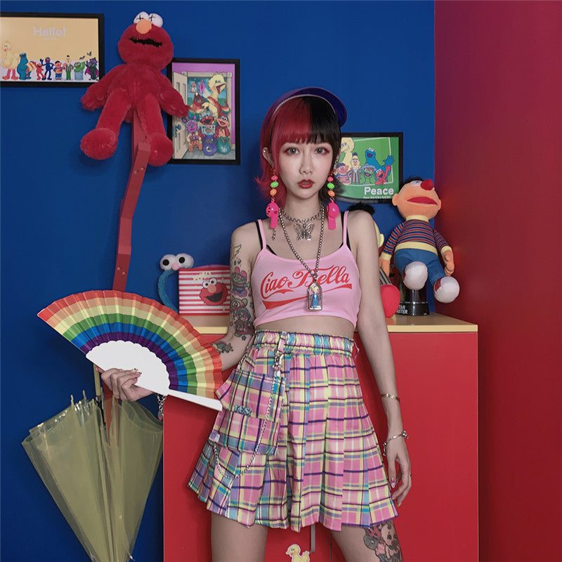 Candy High Waist Plaid Skirt - Cherry Bomb