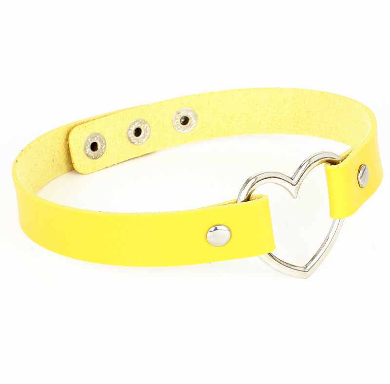 Love Heart Adjustable Leather Choker - Cherry Bomb