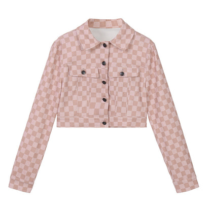 Checkered Crop Jacket & Flare Leg Pants Set - Cherry Bomb
