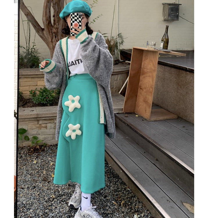 Three Dimensional Flower Midi Skirt - Cherry Bomb