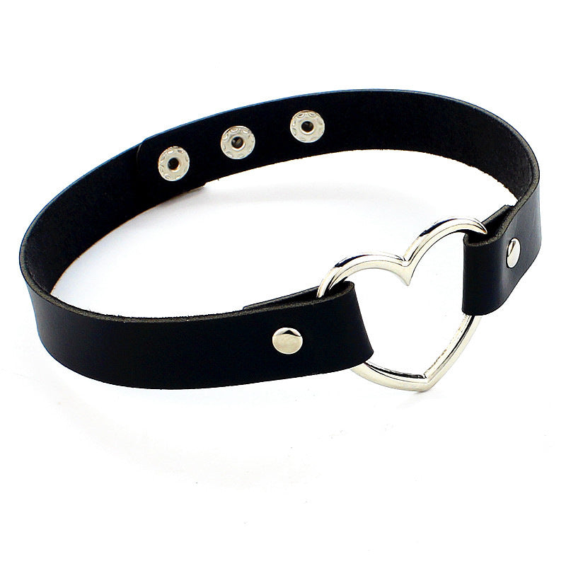 Love Heart Adjustable Leather Choker - Cherry Bomb