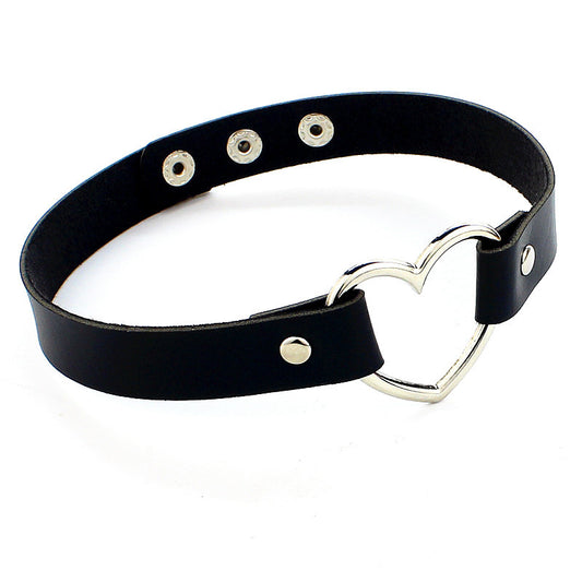 Love Heart Adjustable Leather Choker - Cherry Bomb