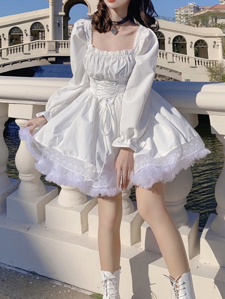 Delicate Lolita Lace Puff Sleeve Dress