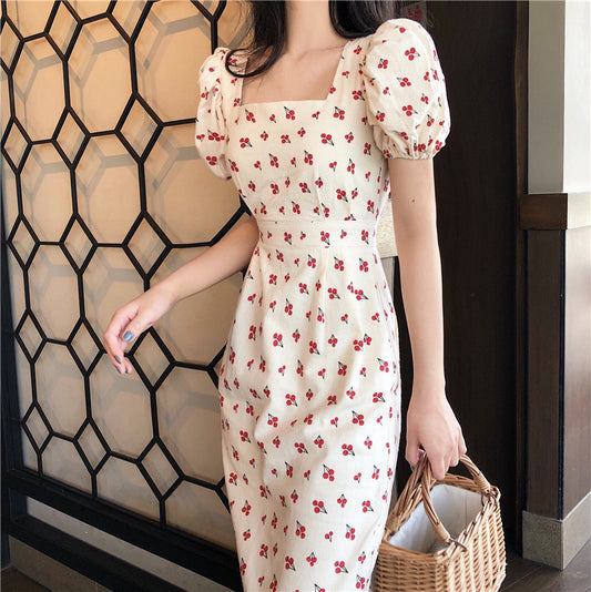 Cherry Puff Sleeve Dress - Cherry Bomb