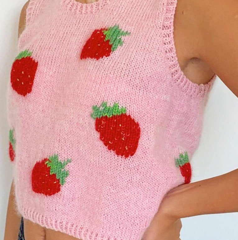 Sweet Strawberry Knit Sweater Vest