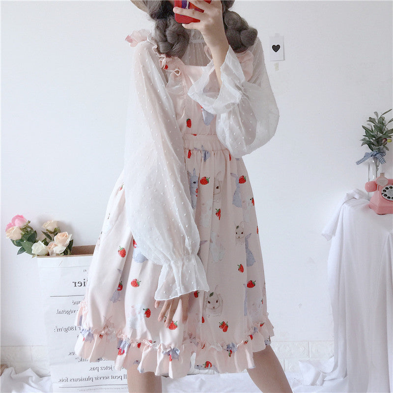 Strawberry Bunny Ruffled Dress Set - Cherry Bomb